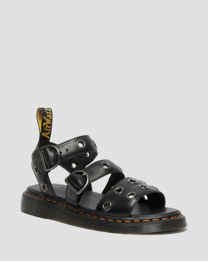 Dr Martens Gryphon Hardware Brando Leather Sandals Black | 45FGETVDW