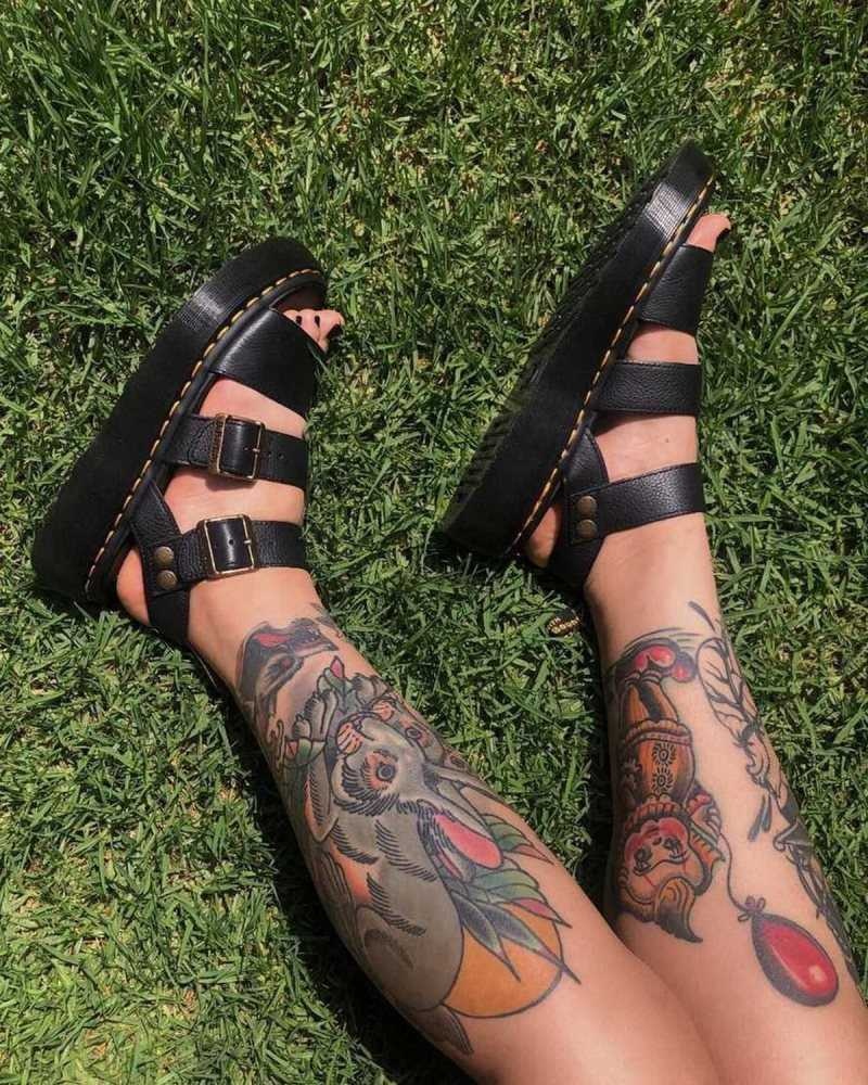 Dr Martens Gryphon Platform Gladiator Sandals Black | 87XFURJGH