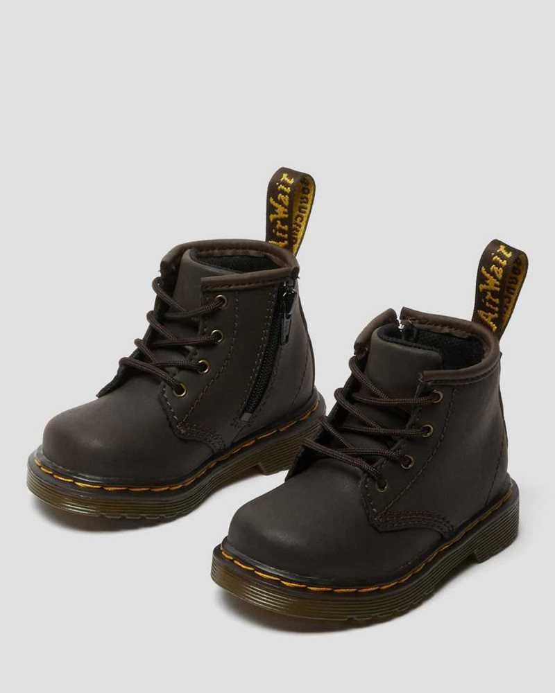 Dr Martens Infant 1460 Wildhorse Leather Lace Up Boots Dark Brown | 94YCSKIXL