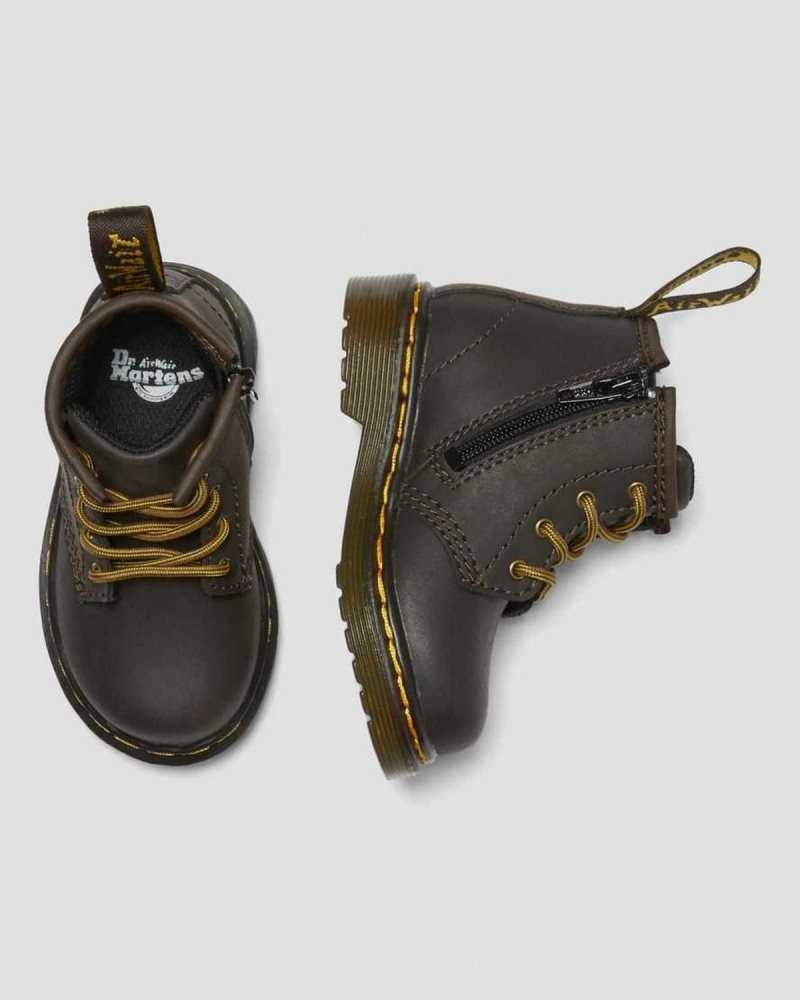 Dr Martens Infant 1460 Wildhorse Leather Lace Up Boots Dark Brown | 94YCSKIXL