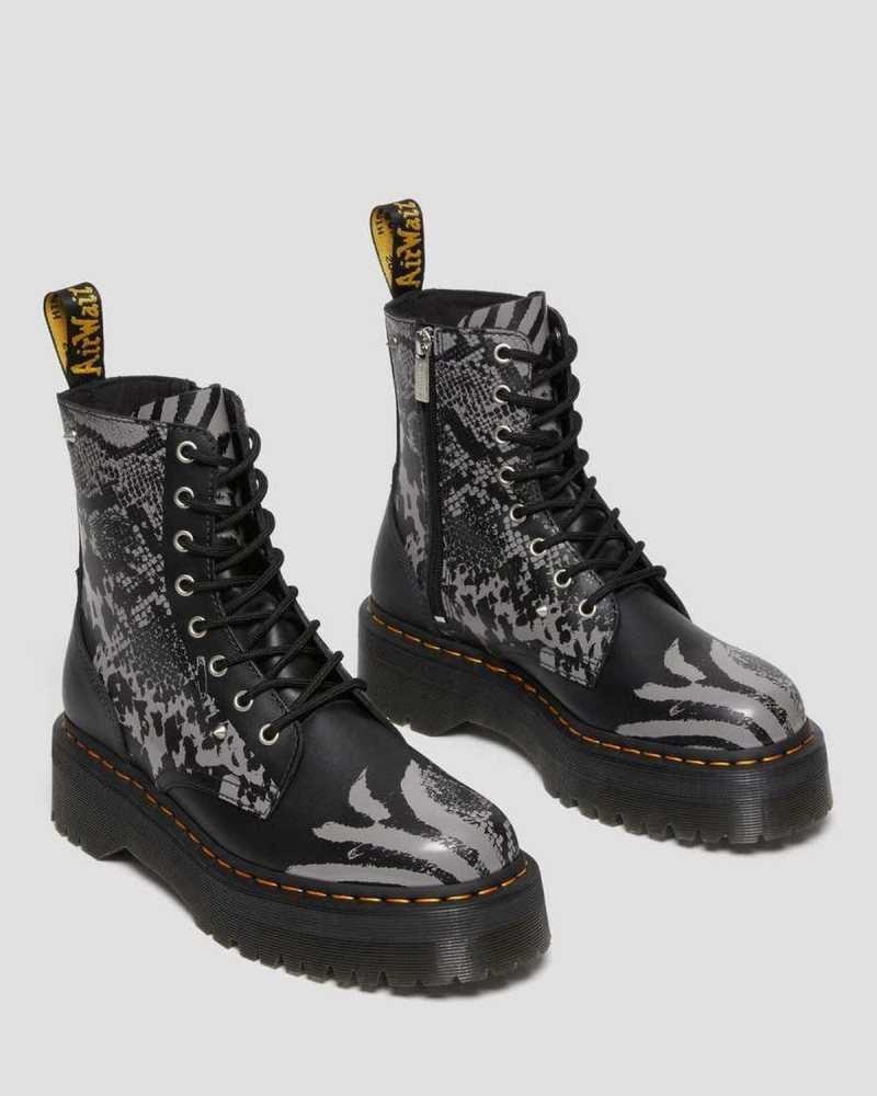 Dr Martens Jadon Animal Clash Leather Platform Boots Black / Grey | 23OAHCBWM