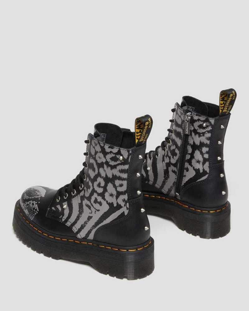 Dr Martens Jadon Animal Clash Leather Platform Boots Black / Grey | 23OAHCBWM