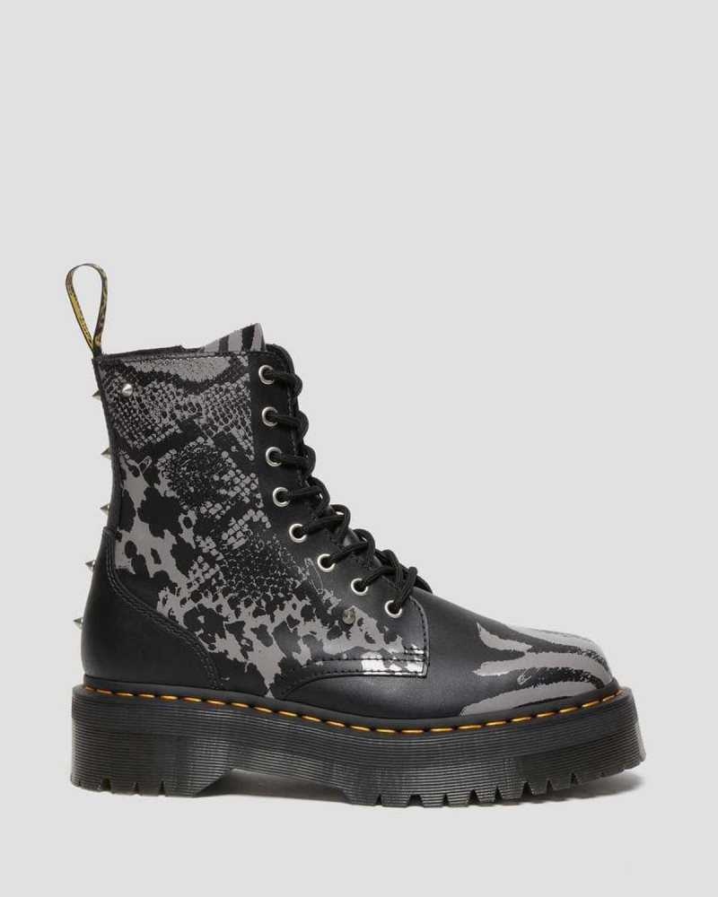 Dr Martens Jadon Animal Clash Leather Platform Boots Black / Grey | 23OAHCBWM