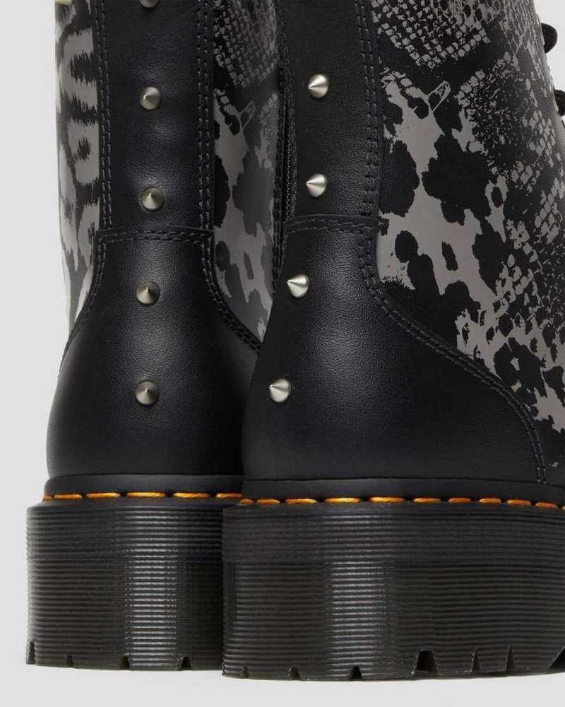 Dr Martens Jadon Animal Clash Leather Platform Boots Black / Grey | 23OAHCBWM