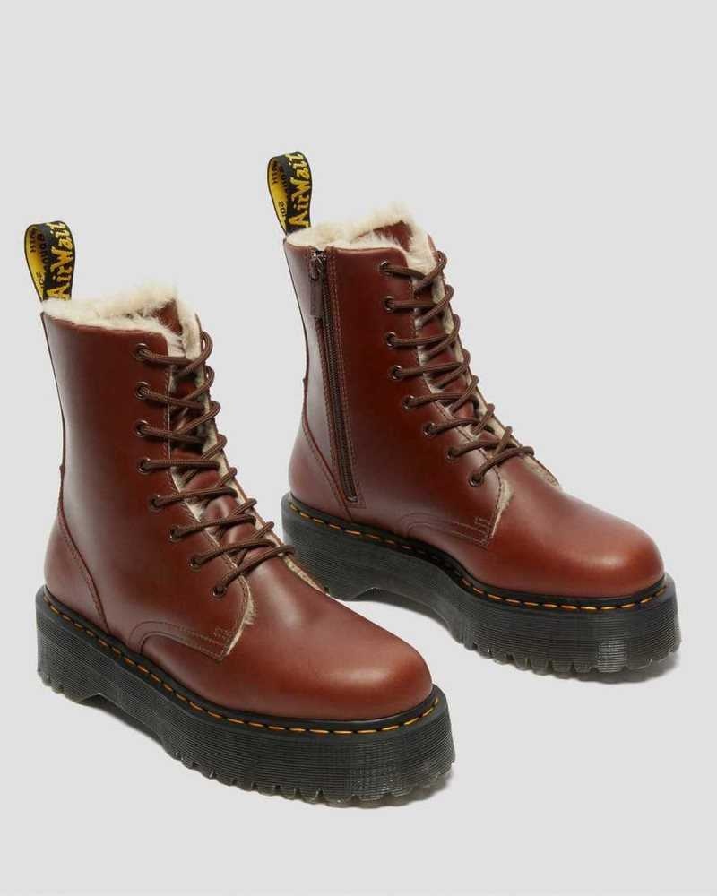 Dr Martens Jadon Faux Fur Lined Platform Boots Brown | 13MBHVNAQ