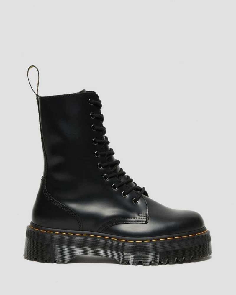 Dr Martens Jadon Hi Smooth Leather Platform Boots Black | 46NVJMTYR