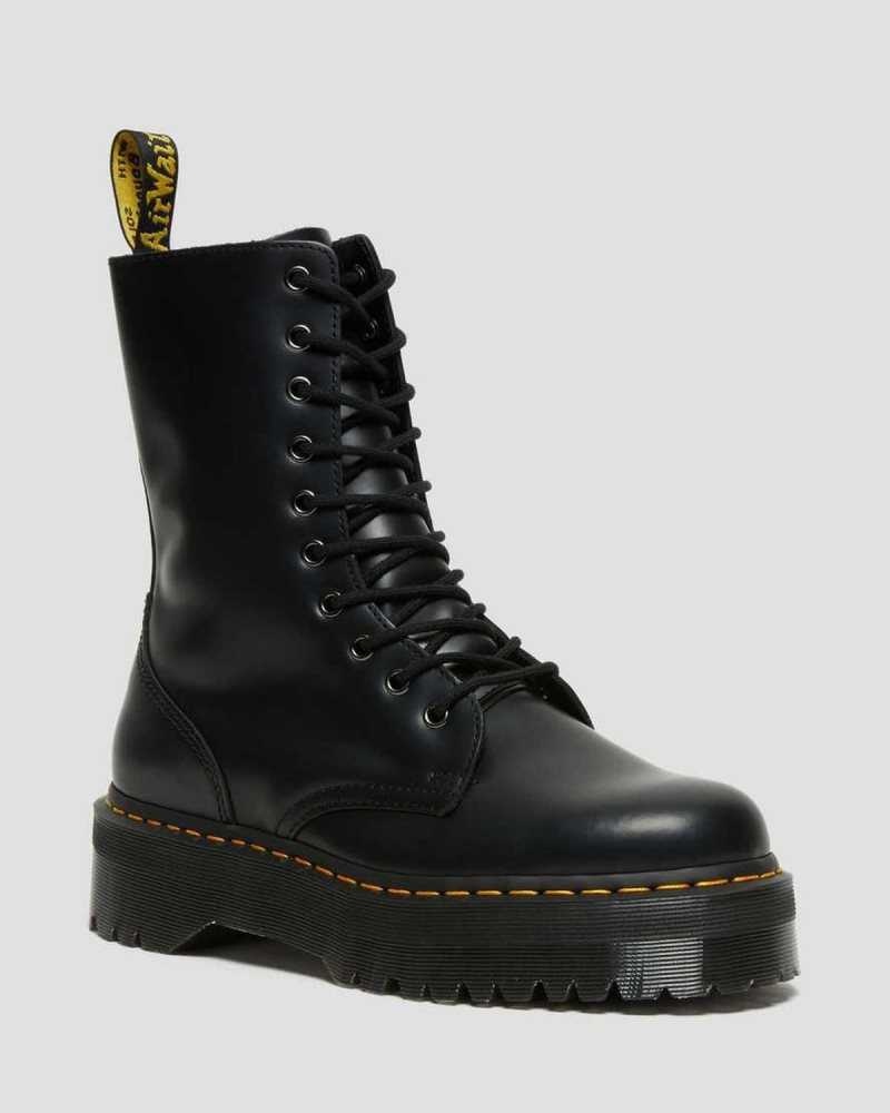 Dr Martens Jadon Hi Smooth Leather Platform Boots Black | 46NVJMTYR