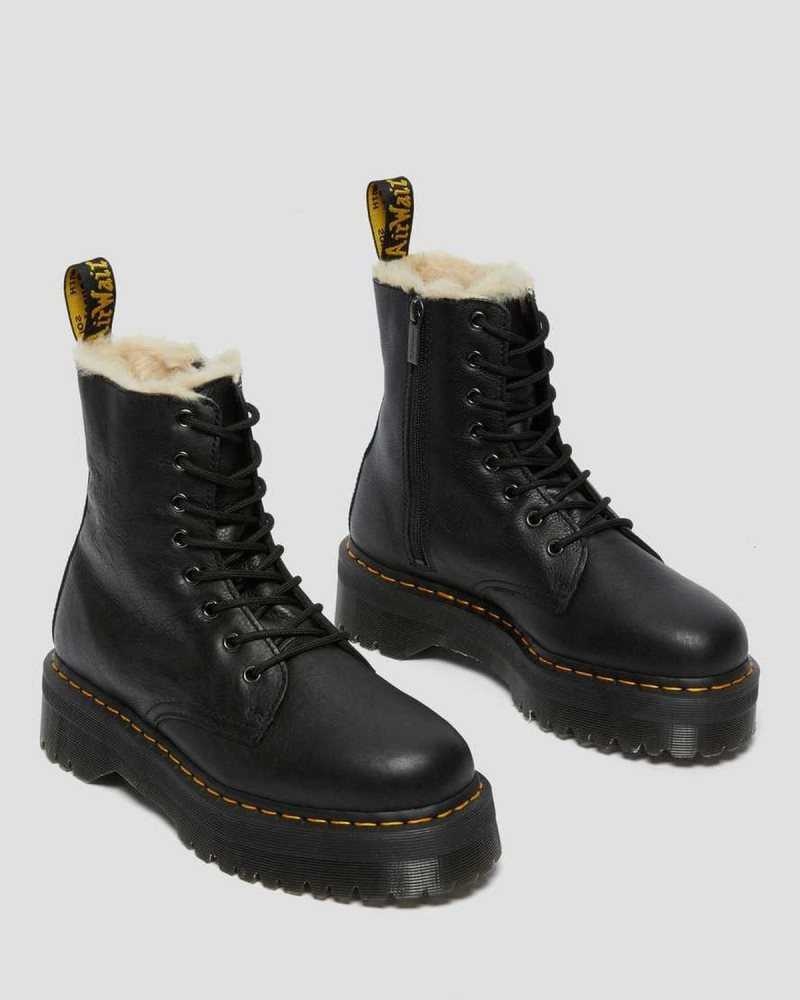 Dr Martens Jadon Leather Faux Fur Lined Platform Black | 08KMTVPEL