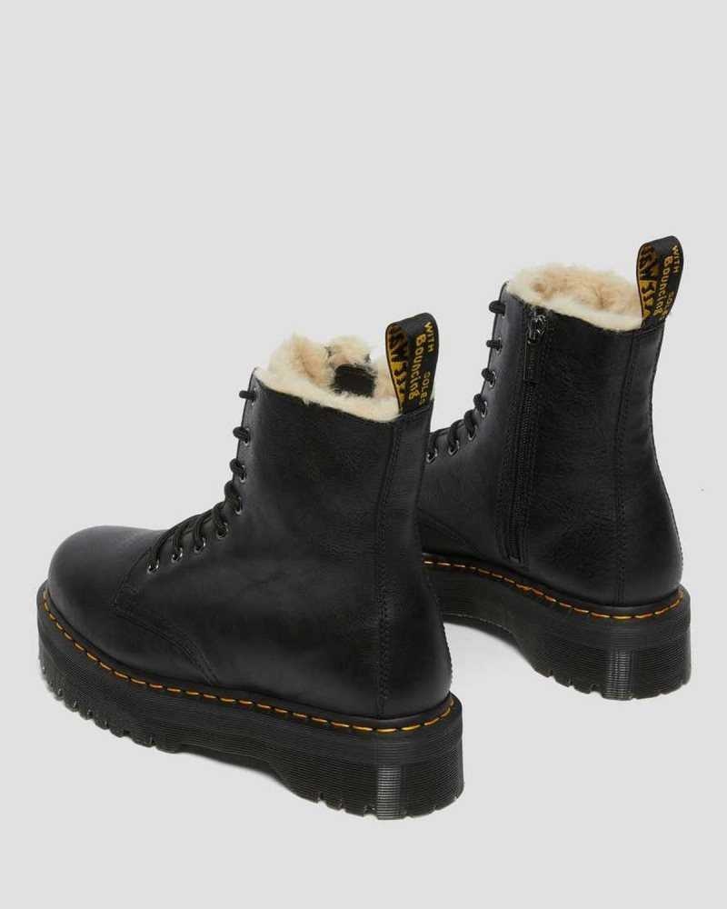 Dr Martens Jadon Leather Faux Fur Lined Platform Black | 08KMTVPEL