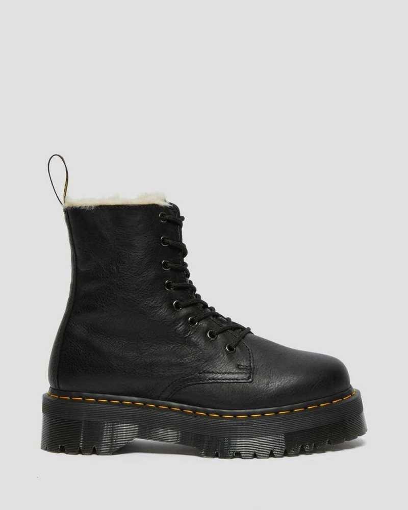 Dr Martens Jadon Leather Faux Fur Lined Platform Black | 08KMTVPEL