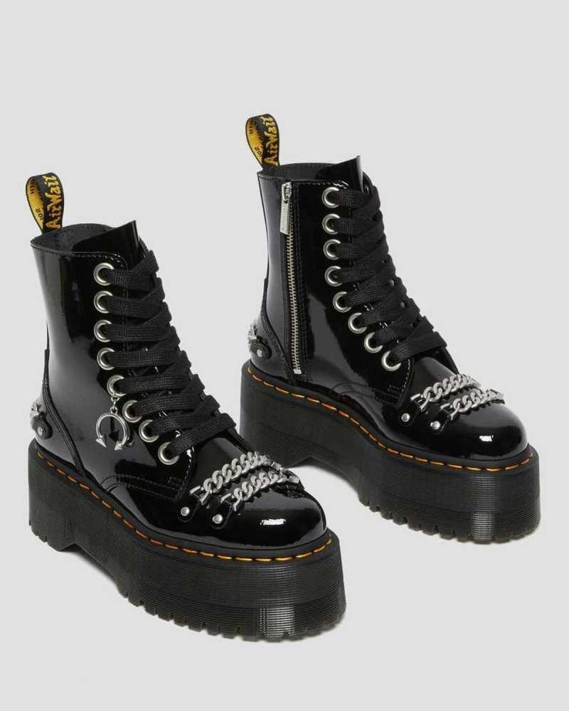 Dr Martens Jadon Max Chain Patent Leather Platform Boots Black | 98OJYNTMH