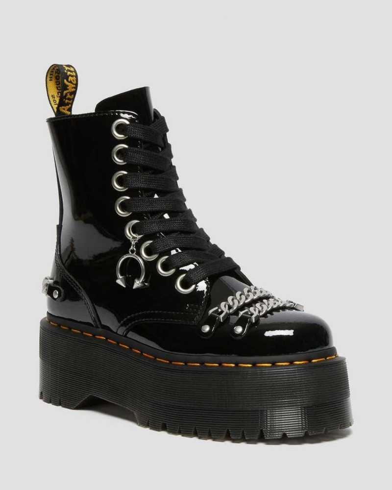 Dr Martens Jadon Max Chain Patent Leather Platform Boots Black | 98OJYNTMH