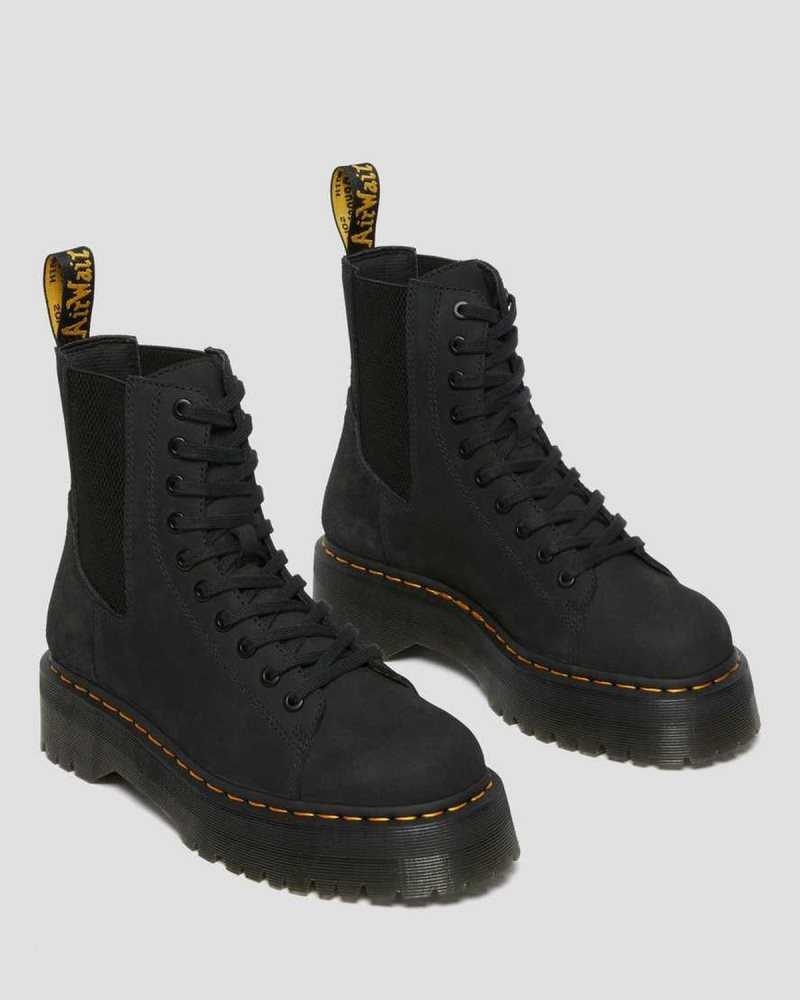 Dr Martens Jadon Nubuck Leather Platform Boots Black | 08ZBSCJLH