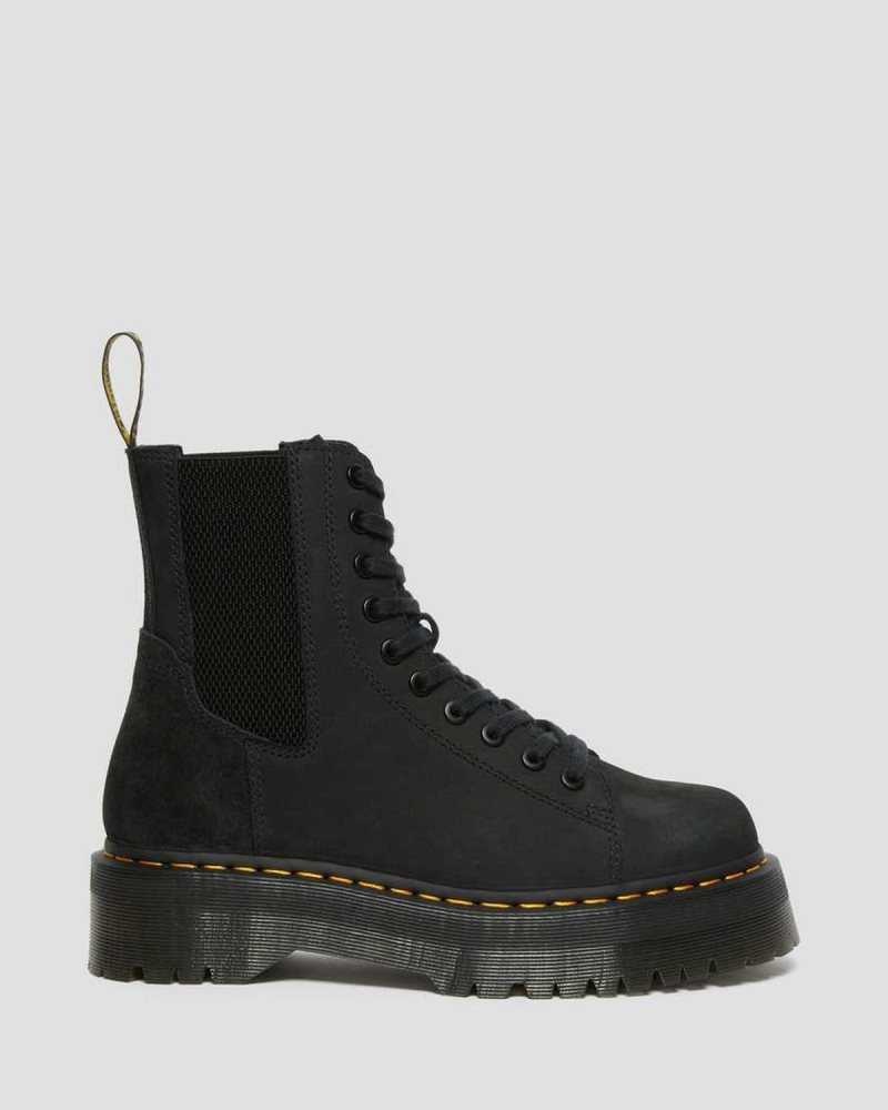 Dr Martens Jadon Nubuck Leather Platform Boots Black | 08ZBSCJLH