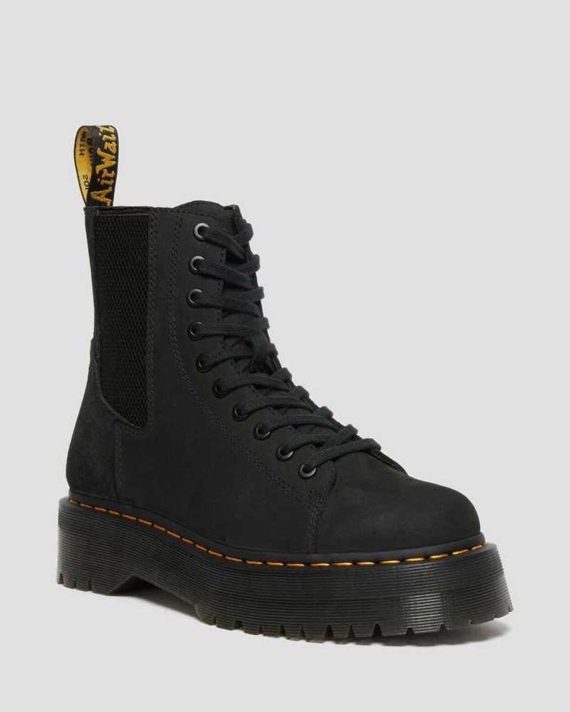 Dr Martens Jadon Nubuck Leather Platform Boots Black | 08ZBSCJLH