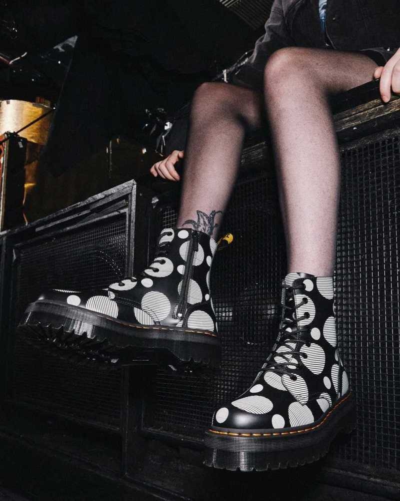 Dr Martens Jadon Polka Dot Smooth Leather Platform Boots Black | 21ONBWYRS