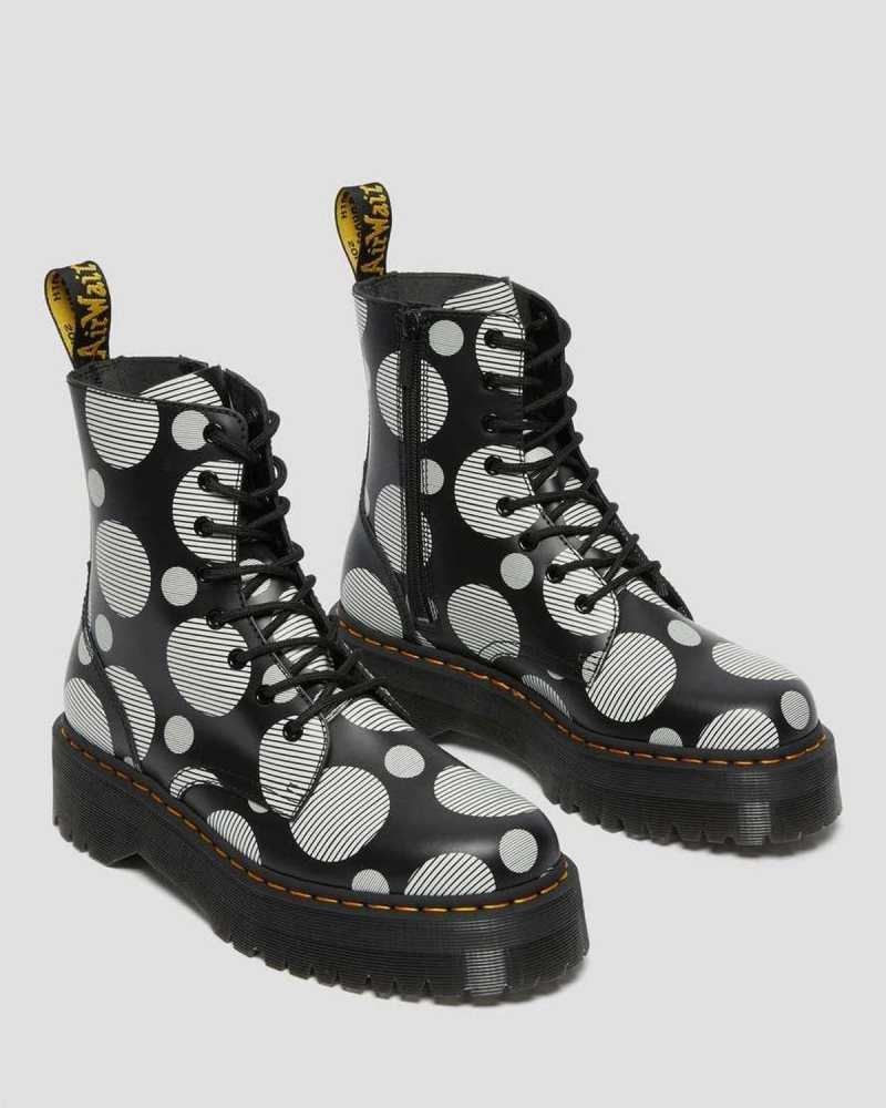 Dr Martens Jadon Polka Dot Smooth Leather Platform Boots Black | 21ONBWYRS