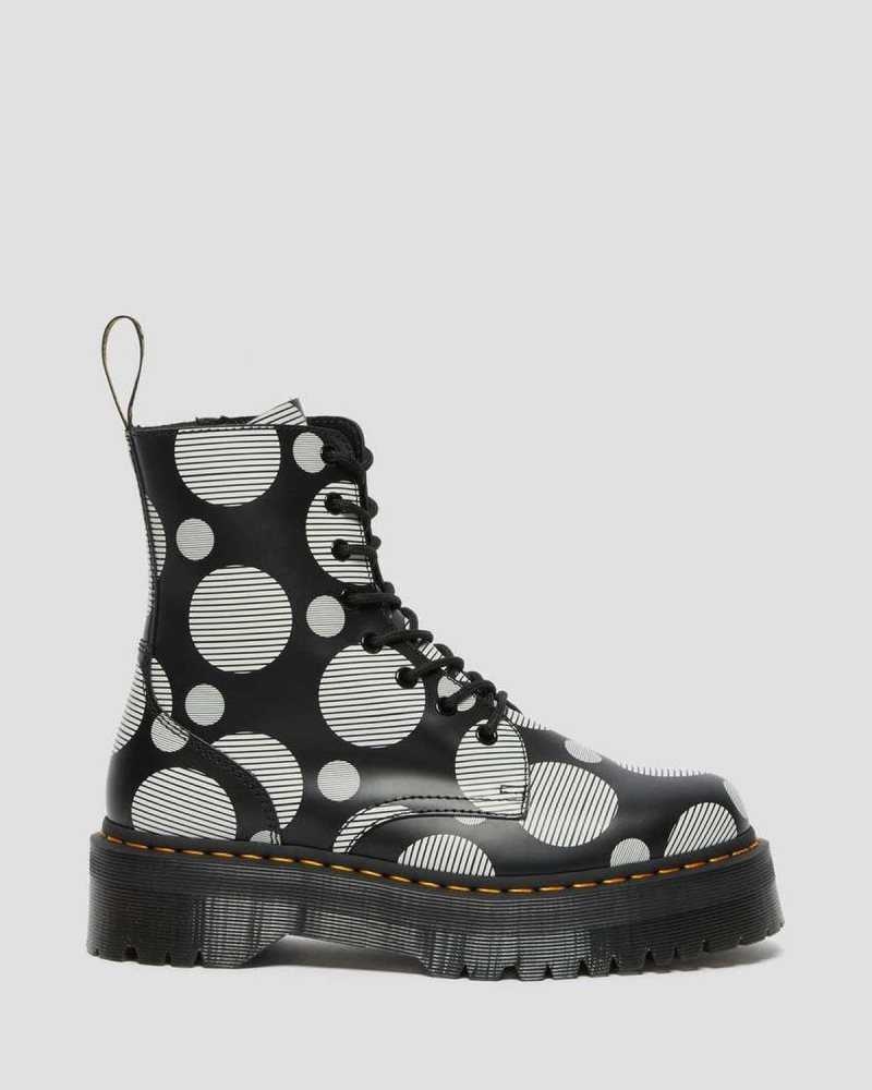 Dr Martens Jadon Polka Dot Smooth Leather Platform Boots Black | 21ONBWYRS