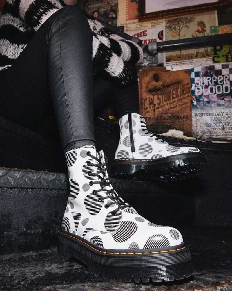 Dr Martens Jadon Polka Dot Smooth Leather Platform Boots White | 20UVDSTZA