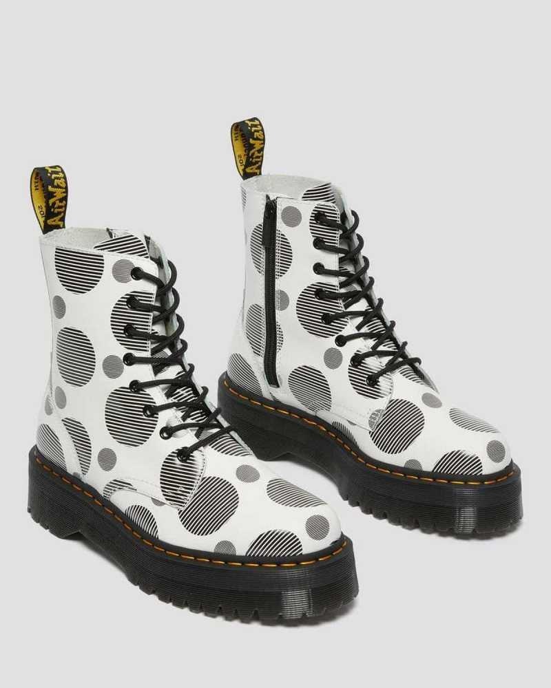 Dr Martens Jadon Polka Dot Smooth Leather Platform Boots White | 20UVDSTZA