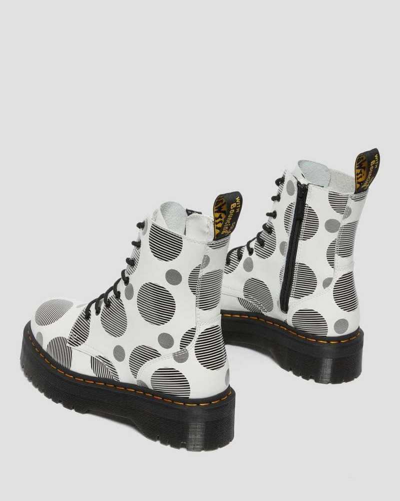 Dr Martens Jadon Polka Dot Smooth Leather Platform Boots White | 20UVDSTZA