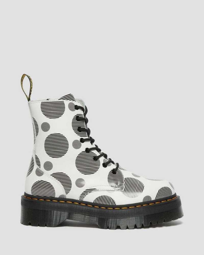 Dr Martens Jadon Polka Dot Smooth Leather Platform Boots White | 20UVDSTZA