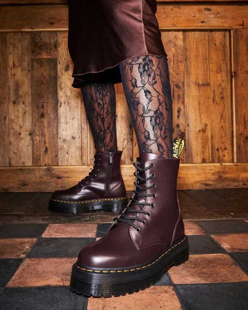 Dr Martens Jadon Smooth Leather Platform Boots Burgundy | 15SONDIJR