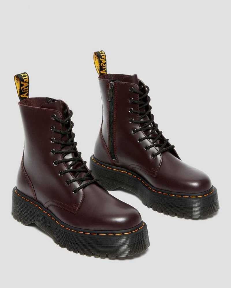 Dr Martens Jadon Smooth Leather Platform Boots Burgundy | 15SONDIJR