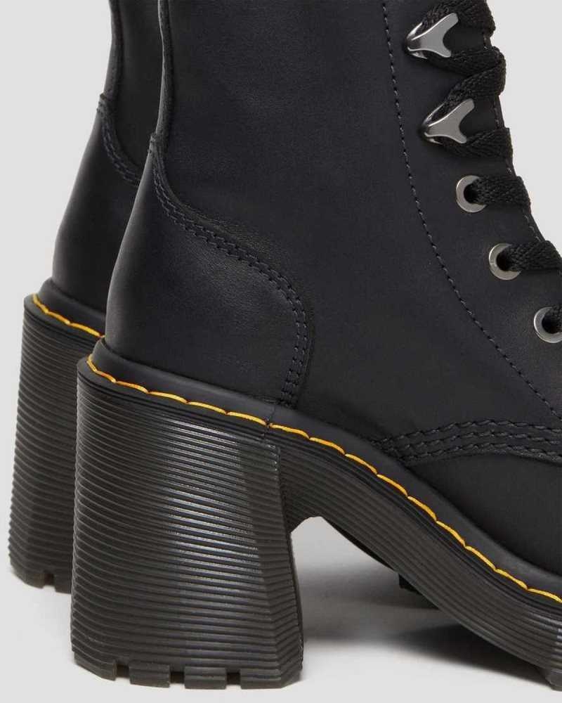 Dr Martens Jesy Sendal Leather Lace Up Flared Heel Boots Black | 25LOSTEFQ