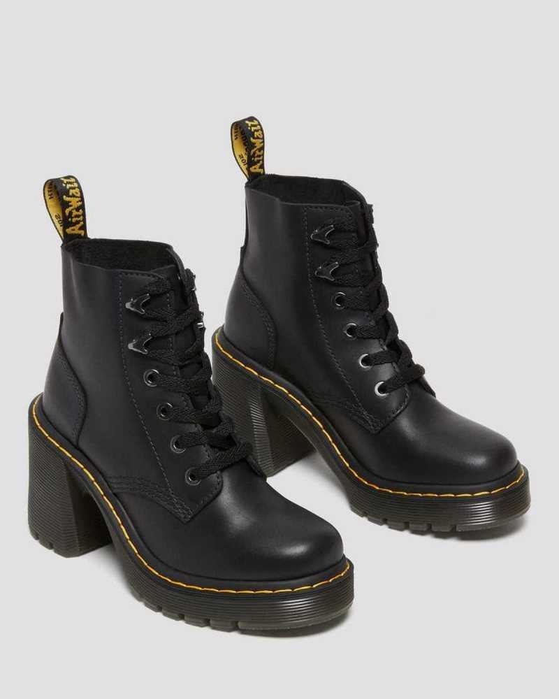 Dr Martens Jesy Sendal Leather Lace Up Flared Heel Boots Black | 25LOSTEFQ