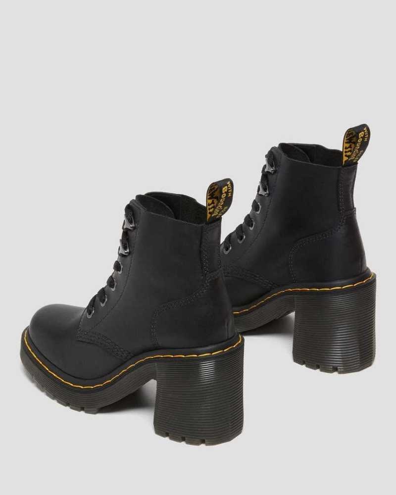 Dr Martens Jesy Sendal Leather Lace Up Flared Heel Boots Black | 25LOSTEFQ