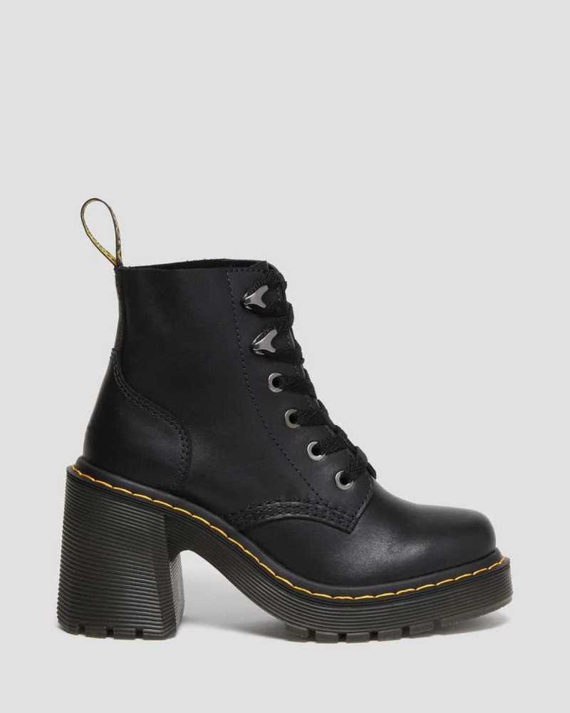 Dr Martens Jesy Sendal Leather Lace Up Flared Heel Boots Black | 25LOSTEFQ