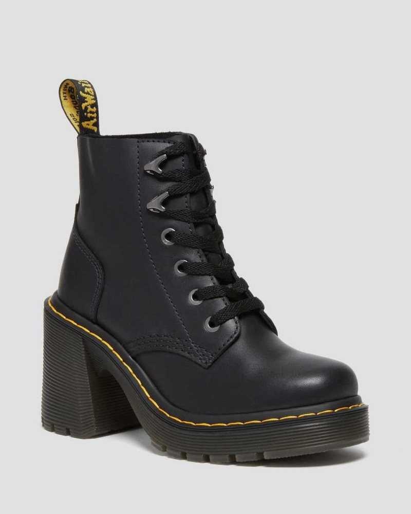 Dr Martens Jesy Sendal Leather Lace Up Flared Heel Boots Black | 25LOSTEFQ