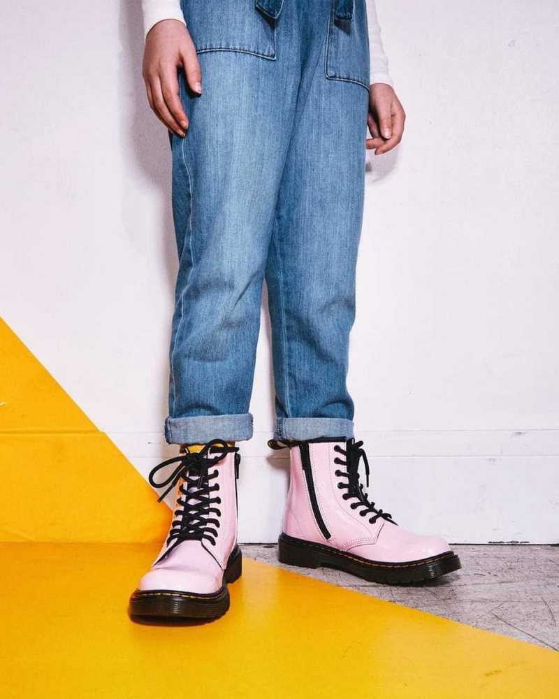 Dr Martens Junior 1460 Patent Leather Lace Up Boots Pink | 20PDCTYHW