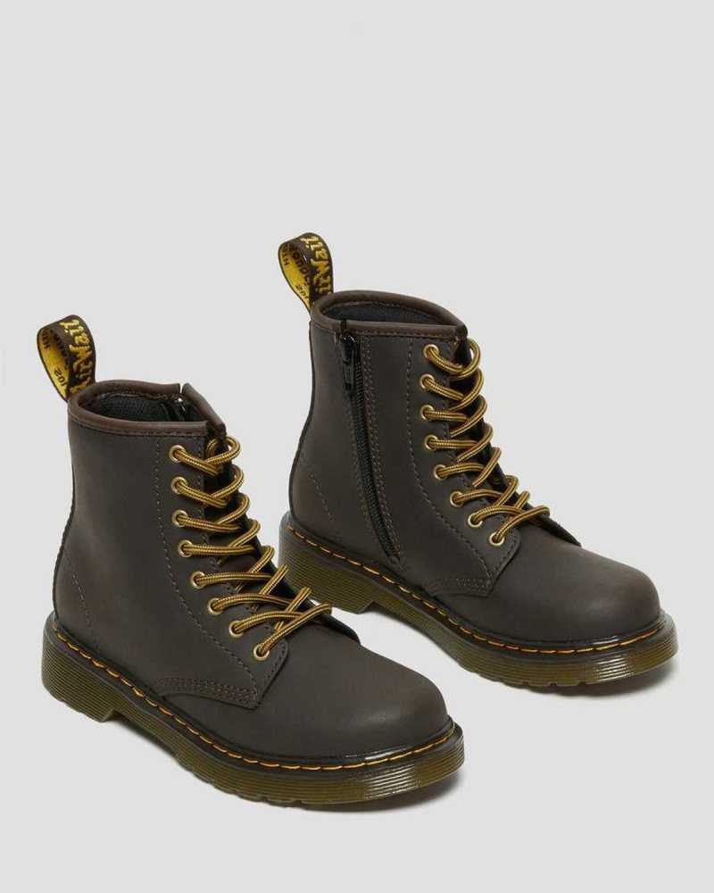 Dr Martens Junior 1460 Wildhorse Leather Lace Up Boots Dark Brown | 37EQVKRYU