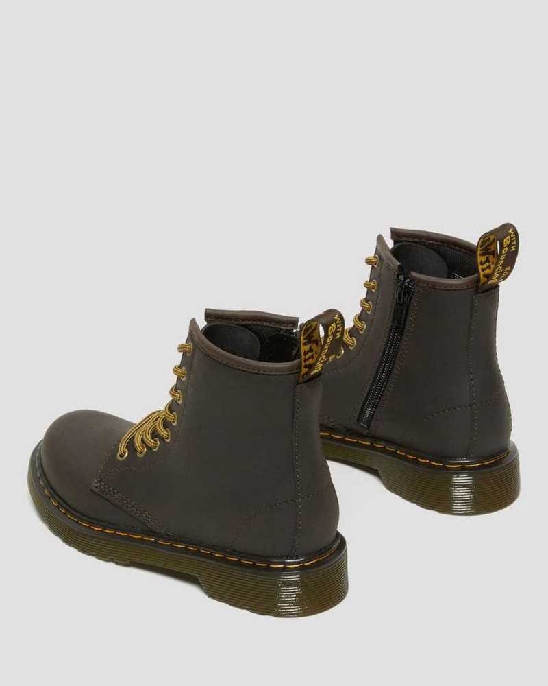 Dr Martens Junior 1460 Wildhorse Leather Lace Up Boots Dark Brown | 37EQVKRYU