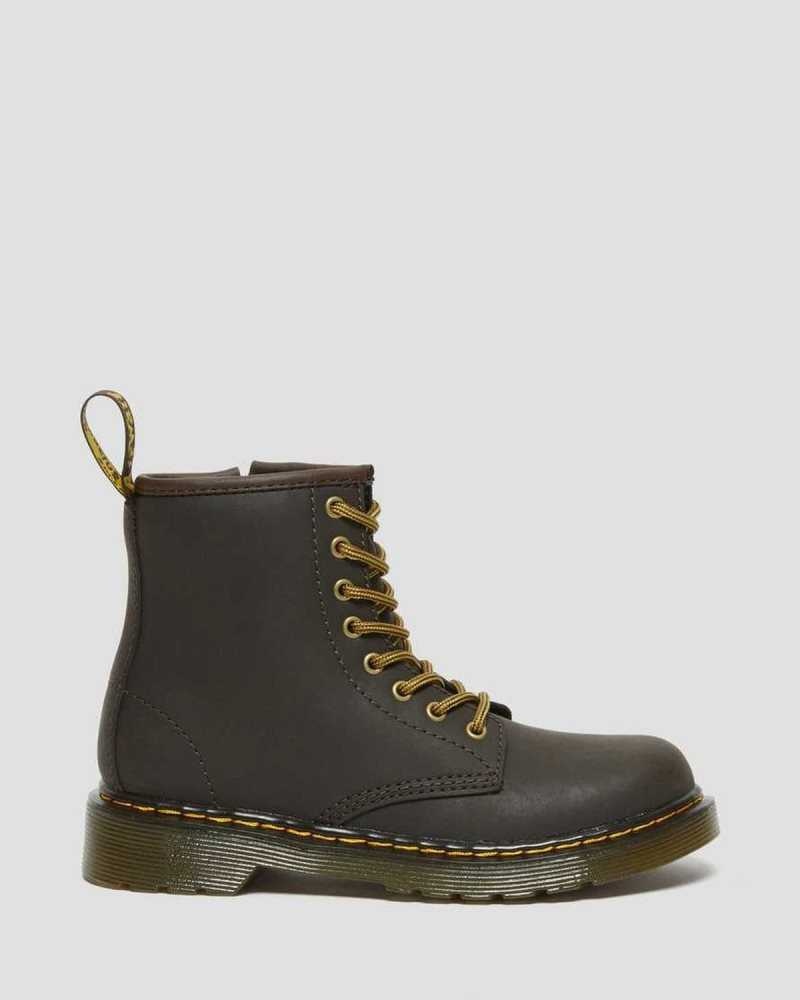 Dr Martens Junior 1460 Wildhorse Leather Lace Up Boots Dark Brown | 37EQVKRYU