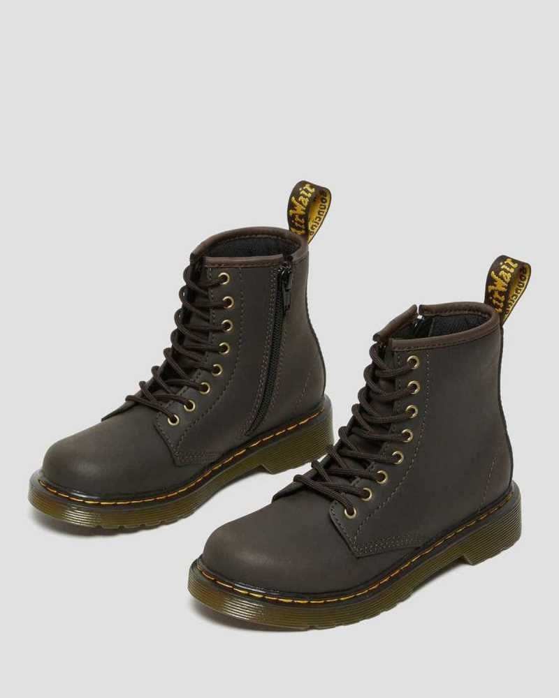 Dr Martens Junior 1460 Wildhorse Leather Lace Up Boots Dark Brown | 37EQVKRYU