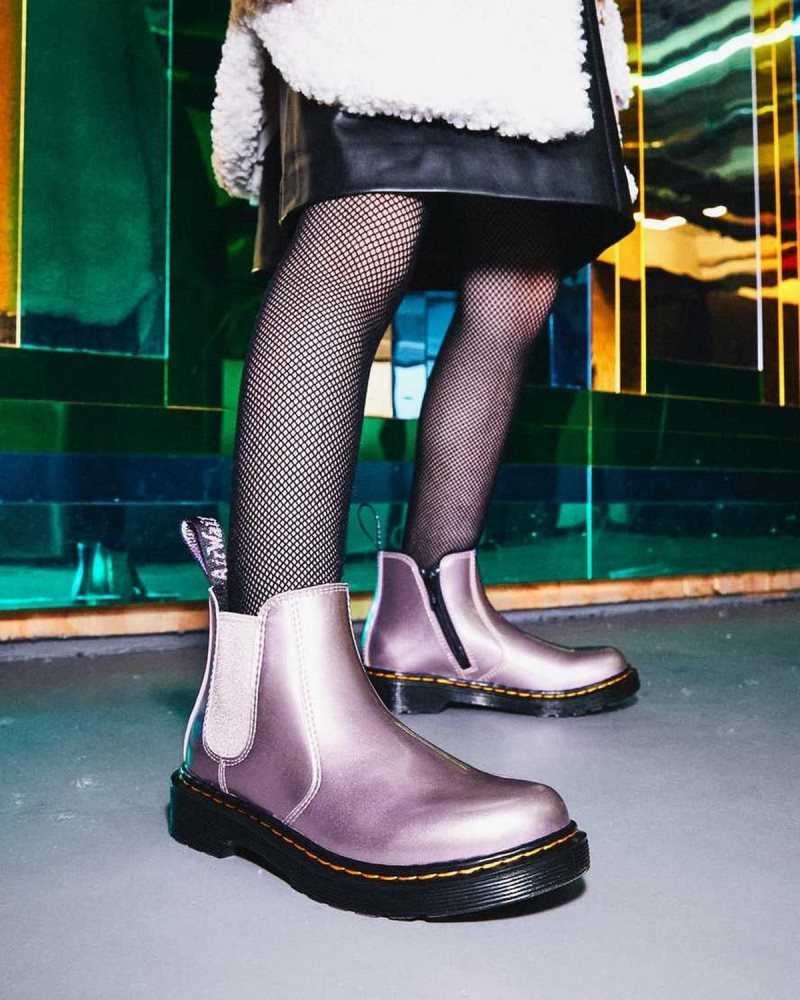 Dr Martens Junior 2976 Metallic Chelsea Boots Pink | 87XCLZBQF