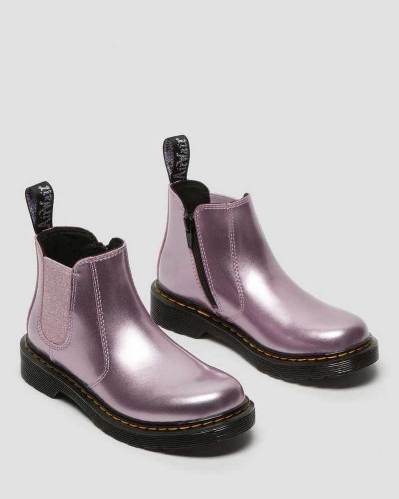 Dr Martens Junior 2976 Metallic Chelsea Boots Pink | 87XCLZBQF