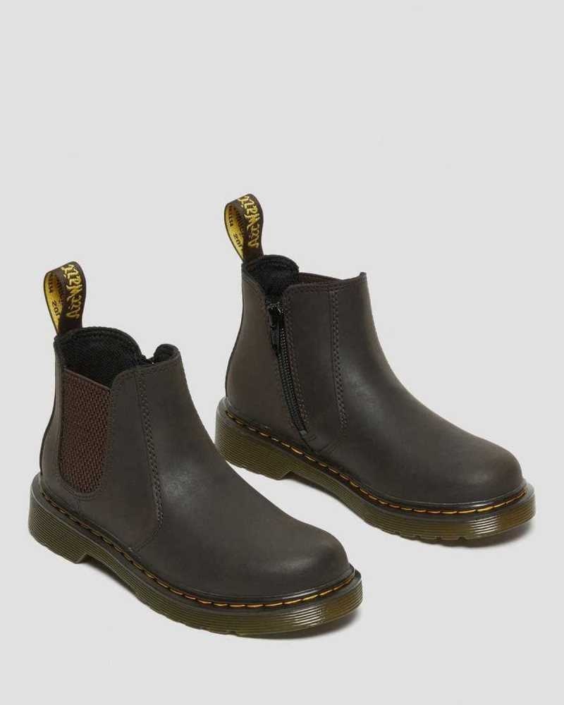 Dr Martens Junior 2976 Wildhorse Leather Chelsea Boots Dark Brown | 21NQZDWSL