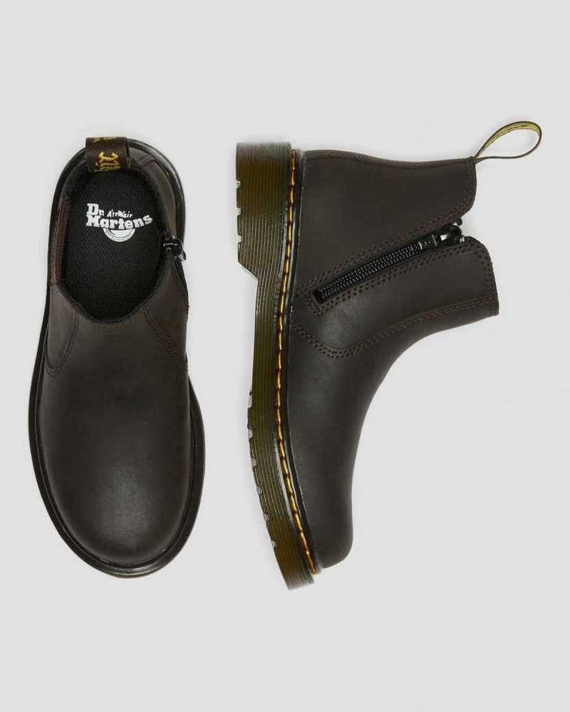 Dr Martens Junior 2976 Wildhorse Leather Chelsea Boots Dark Brown | 21NQZDWSL