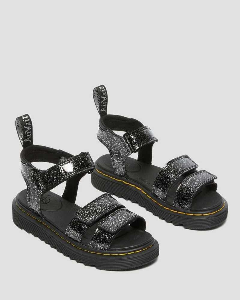 Dr Martens Junior Klaire Glitter Sandals Black | 98UASTWBH