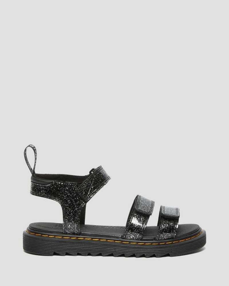 Dr Martens Junior Klaire Glitter Sandals Black | 98UASTWBH