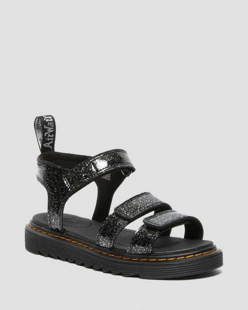 Dr Martens Junior Klaire Glitter Sandals Black | 98UASTWBH