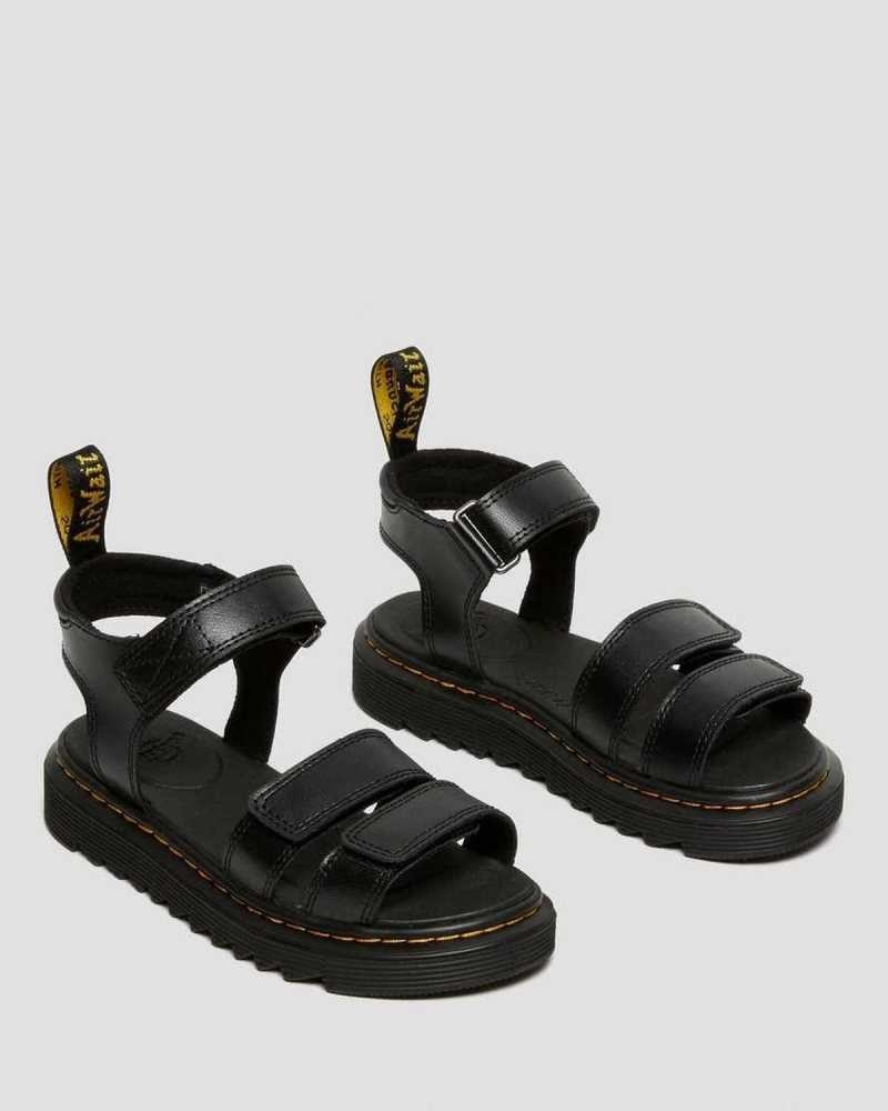 Dr Martens Junior Klaire Leather Strap Sandals Black | 32SCHKUMT