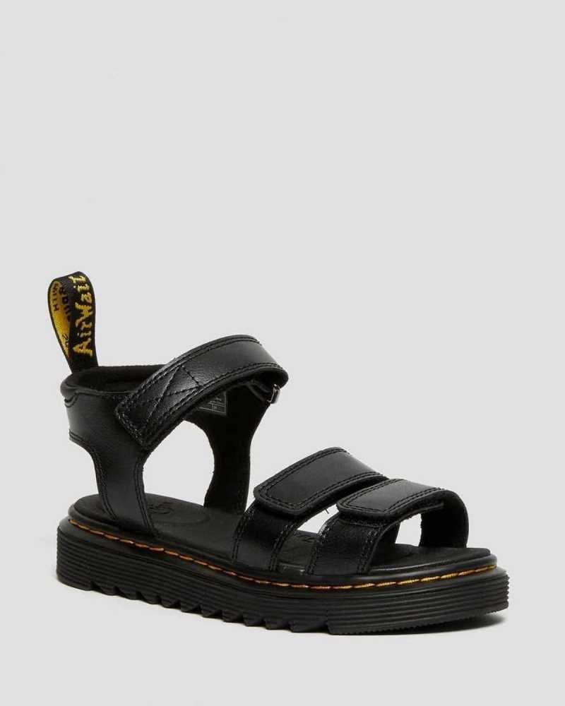 Dr Martens Junior Klaire Leather Strap Sandals Black | 32SCHKUMT