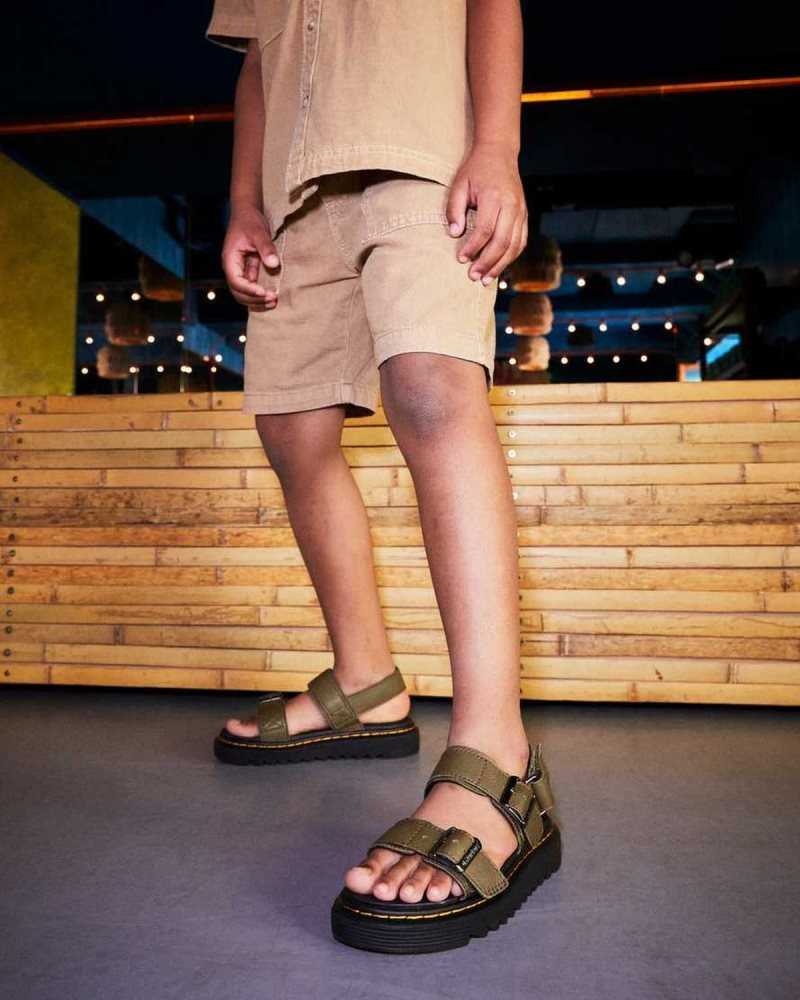 Dr Martens Junior Kyle Leather Sandals Olive | 10IHBSZPL