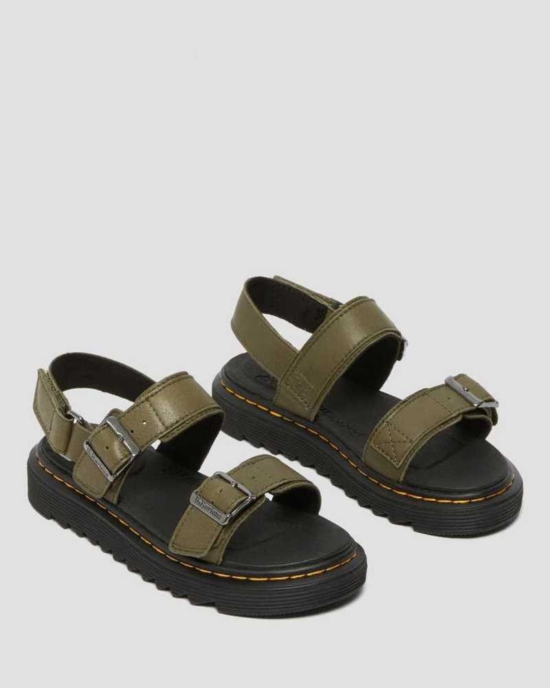 Dr Martens Junior Kyle Leather Sandals Olive | 10IHBSZPL