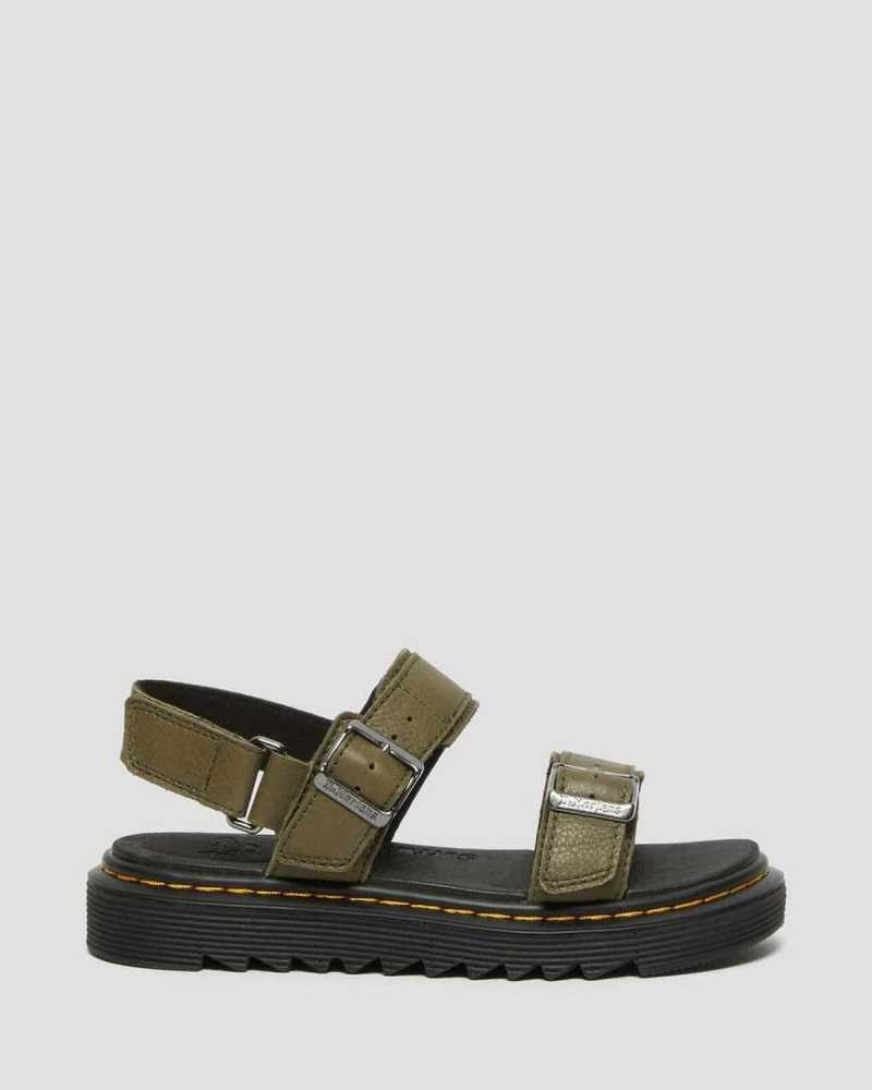 Dr Martens Junior Kyle Leather Sandals Olive | 10IHBSZPL